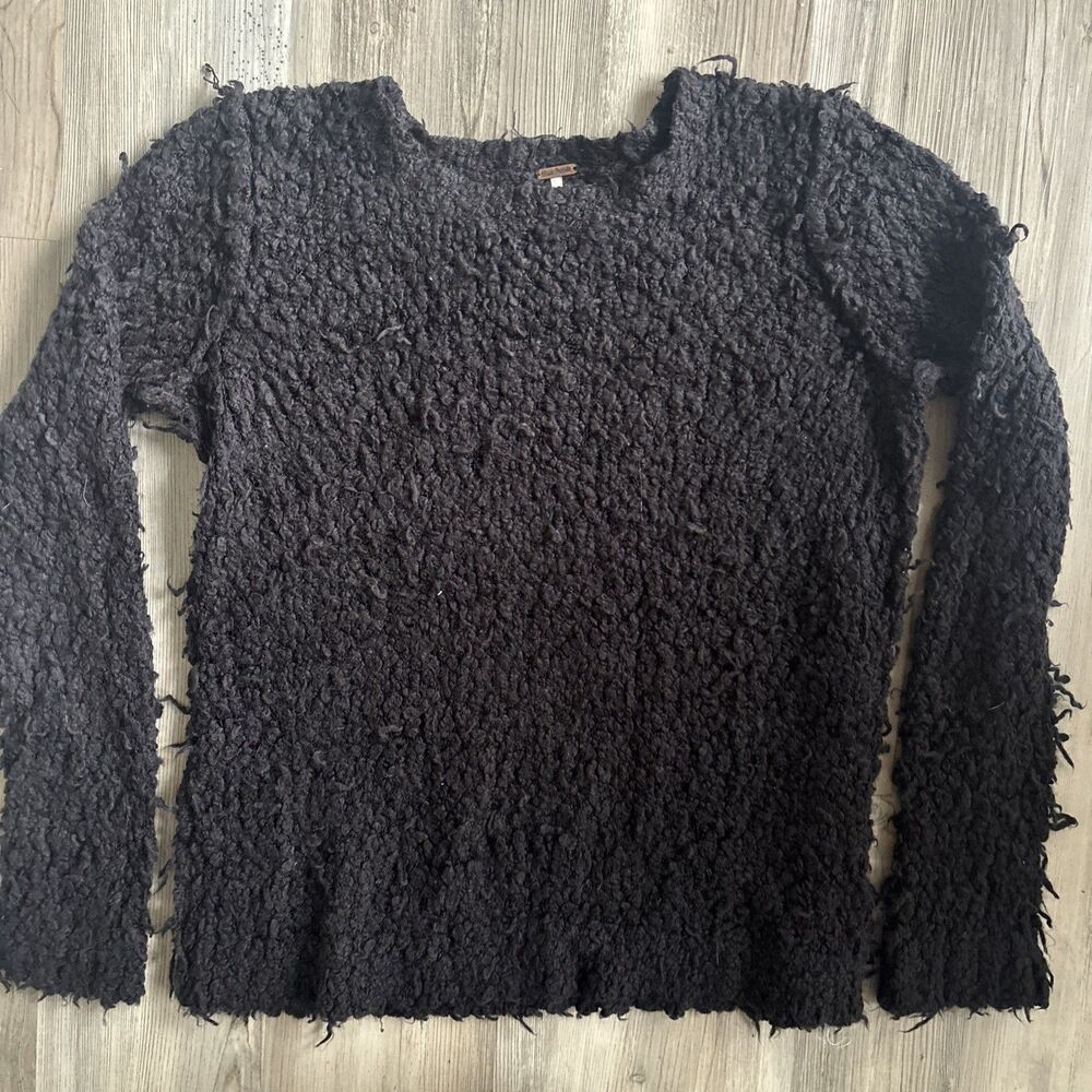 Free People "September Song" Shaggy Knit Boho Goth Grunge Pullover Sweater M